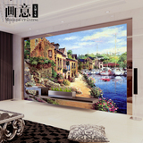 墙纸壁画地中海3D立体风景大型壁画酒店客厅沙发电视美式乡村油画