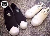 Adidas三叶草Superstar Slip on男鞋女鞋贝壳头一脚蹬黑白S81338