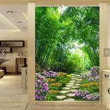 花园竹林风景3D立体玄关壁画客厅过道背景墙纸无缝整张背胶壁纸