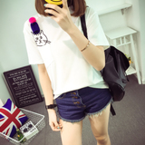 夏季新款韩国代购女装刺绣猫咪口袋宽松大码短袖学生闺蜜装T恤棉