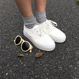 韩版学院风百搭必备舒适系带纯色小白鞋 PU皮质低帮厚底平底鞋