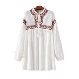 T1105 波西米亚刺绣民族风流苏系带度假连衣裙衬衫短裙