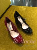 『La cloche』miu miu16春夏纯色女士一字扣镶钻高跟单鞋法国代购