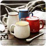 默默爱创意陶瓷马克杯带盖带勺简约牛奶咖啡早餐杯个性情侣水杯子