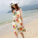 2016夏季新款海边度假波西米亚沙滩裙甜美碎花吊带裙中长款连衣裙