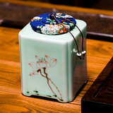 龙泉青瓷手绘茶叶罐 大号茶叶包装盒陶瓷密封储存普洱红茶罐茶具