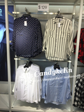 HM H＆M女装香港代购专柜正品白色蓝色竖条纹双口袋时尚商务衬衫