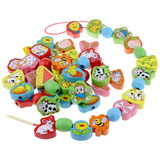 木质水果动物大号串珠玩具 宝宝木制穿珠子积木1-3岁儿童益智玩具