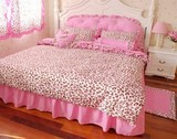 包邮2012热卖新款床上用品全棉韩版公主床裙式四件套 粉色豹纹