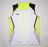李宁AAYH327-1白绿色男款圆领无袖羽毛球衫 世锦赛比赛服
