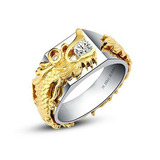 男士霸气个性转运龙戒指纯银镀18K金戒托指环仿真钻石戒指正品