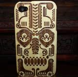 iPhone 4/4S保护壳木质手机壳Apple/苹果手机套白竹雕刻图腾包邮