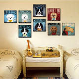 无框画动物版画卡通可爱宠物狗狗儿童卧室床关装饰画墙挂画 壁画
