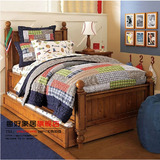 特价美式实木双层儿童床 带拖床法式柚木色小户型地中海家具高箱