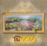 有框画玄关客厅装饰画手绘油画现代中式田园荷花印象鲤鱼图DL343