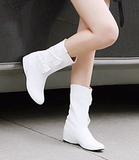 单靴靴子女春秋短靴 中跟 秋季女鞋 平底 内增高学生白色2014新款