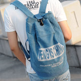 新款男士双肩包 男 韩版潮流帆布休闲包水桶包书包 时尚旅行背包