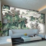 涂图木 大型壁画 秀丽国画山水  客餐厅沙发电视艺术背景墙纸画