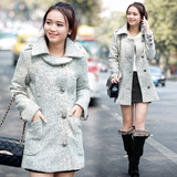 2015冬装新款中长款韩版毛呢外套女式韩范修身显瘦长袖呢子大衣潮