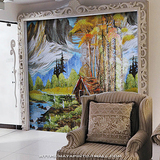 美式田园风景可定制壁画客厅沙发玻璃马赛克电视拼图背景墙瓷砖