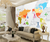 大型壁画欧式3D立体简约世界地图客厅沙发电视背景墙纸壁纸无缝