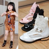 【天天特价】罗马凉靴夏季新款童鞋蕾丝高跟女童凉鞋鱼嘴鞋公主鞋