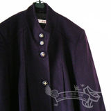孤品Vintage古着 深紫色纯色 立领长袖复古羊毛大衣