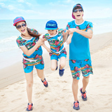 泰国旅游必备海边t恤+短裤亲子装女版运动休闲套装一家三口度假装