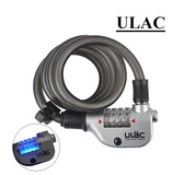 ULAC优力A-200自行车锁 LED钢缆密码锁 公路山地车钢丝锁带固定架