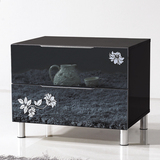 派林隆 现代简约 时尚烤漆黑色玻璃镜面床头柜HY055 特价包邮