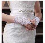 婚纱手套韩式新娘结婚蕾丝手套短款露指旗袍礼服配饰春夏花边手套