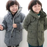 2015冬季 韩版童装冬款休闲圆领连帽加厚大衣潮男童加绒普通外套