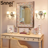 清仓 出口欧式奢华实木雕花镶钻做旧卫生间镜子浴室镜玄关装饰镜