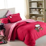磨毛四件卡通儿童床上用品三件套凯蒂猫床单被套简约可爱公主风
