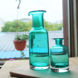 复古简约欧式 展口颈形 透明蓝色玻璃插花瓶 水培花瓶冷水壶zakka