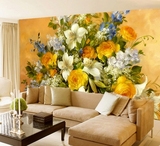 欧式花卉油画大型壁画酒店客厅电视背景墙壁纸壁画无纺布3d墙纸