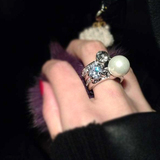 韩国时尚新款夸张人造珍珠戒指指环朋克韩版百搭水钻指环尾戒包邮