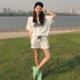 韩国东大门代购 夏季运动休闲短裤套装女夏 时尚宽松女装运动服