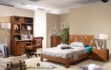 乌金木色高档橡木实木板式儿童卧室套房1.2/1.5米单人床中式包邮