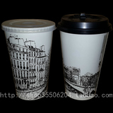 500ML 素描双PE 奶茶纸杯 16盎1千只一次性豆浆咖啡可乐纸杯带盖