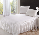 床上用品单件套纯白色全棉床裙纯棉荷叶边床罩美容床床单被单夹棉