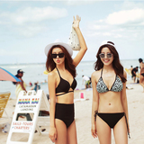 2015新款韩国正品代购比基尼复古高腰小胸钢托显瘦黑色泳衣bikini