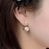 特价包邮925纯银珍珠耳钉女 风在吹同款后挂式天然母贝珠耳环韩国