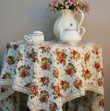 田园居家蔷薇白色桌布桌布田园桌布布艺桌布桌旗餐桌布桌椅套