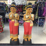 泰国木雕佛像 莎瓦迪卡侍女 欢送迎宾佛像人物 酒店会所装饰摆件