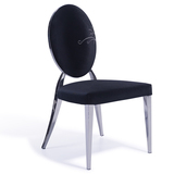 不锈钢时尚简约软包餐椅 现代客厅小户型 黑色绒布新古典餐桌椅子