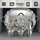 西洋古董银器 1929年TIFFANY/蒂凡尼纯银茶壶/茶具7件套装/9316克