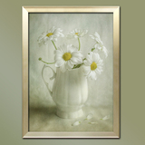高档油画 装饰画客厅风景写实手绘花卉白色雏菊有框卧室书房 壁画