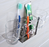 包邮304不锈钢牙刷架创意收纳卫浴整理用具五金挂件双杯置物架