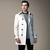 URSMART2014新品时尚大牌正品男士风衣 米白色气质修身短款男风衣